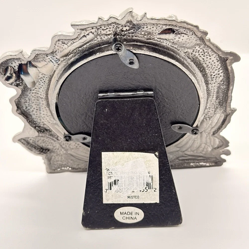 Vintage Cast Pewter Mermaid Dolphin Ocean Picture Frame 3x3 Coastal Beach Decor